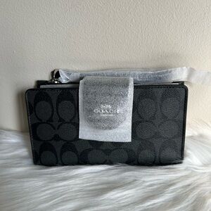 Coach C2874 Tech Wallet Signature Canvas Graphite Black Colorblock Phone Case